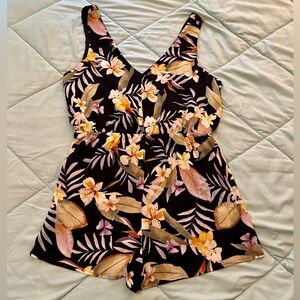 Forever 21 Black and Yellow Tropical One Piece